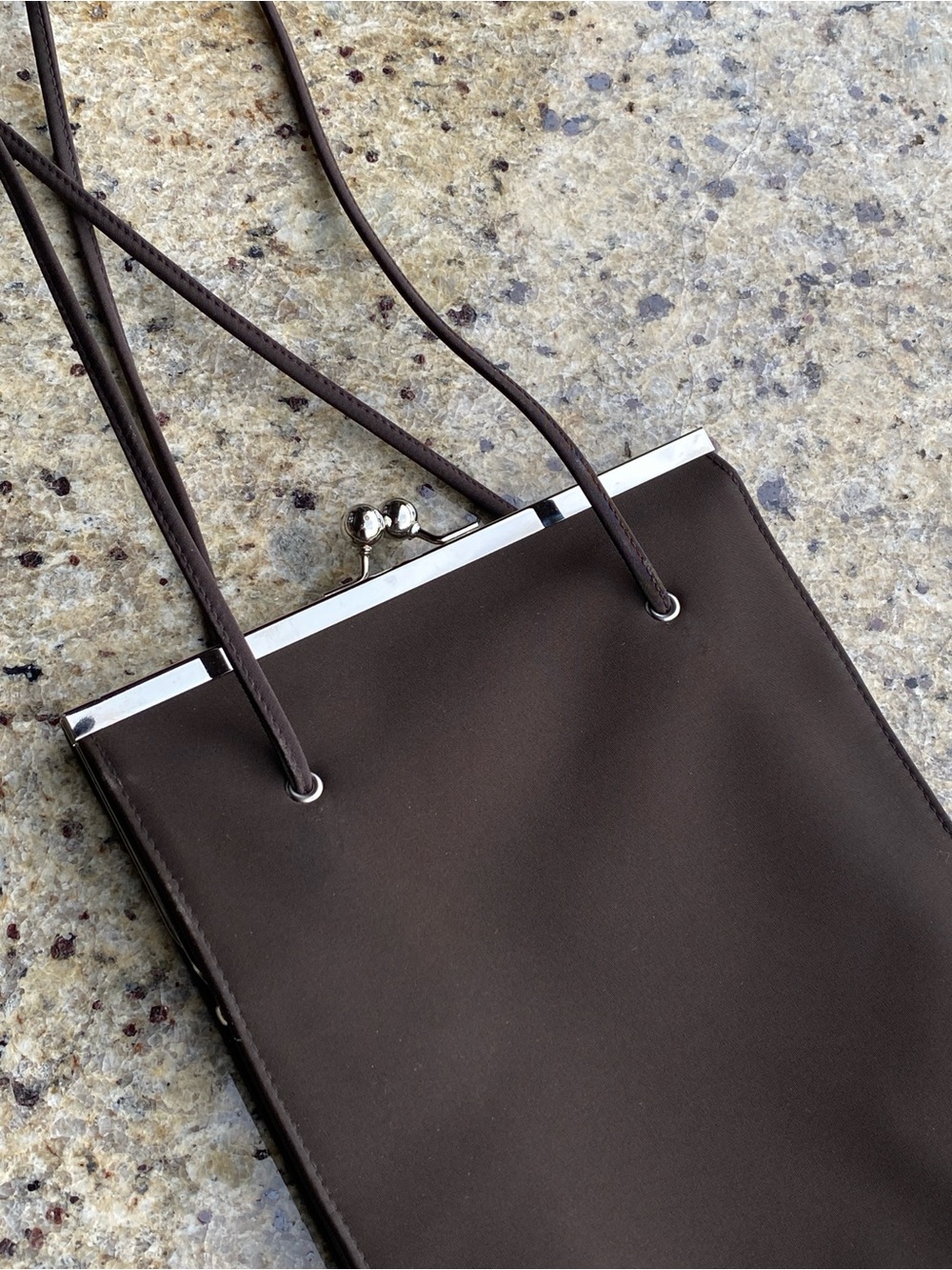 Vintage Pantera Chocolate Brown Kiss Lock Shoulder Bag Silver Frame Evening Bag